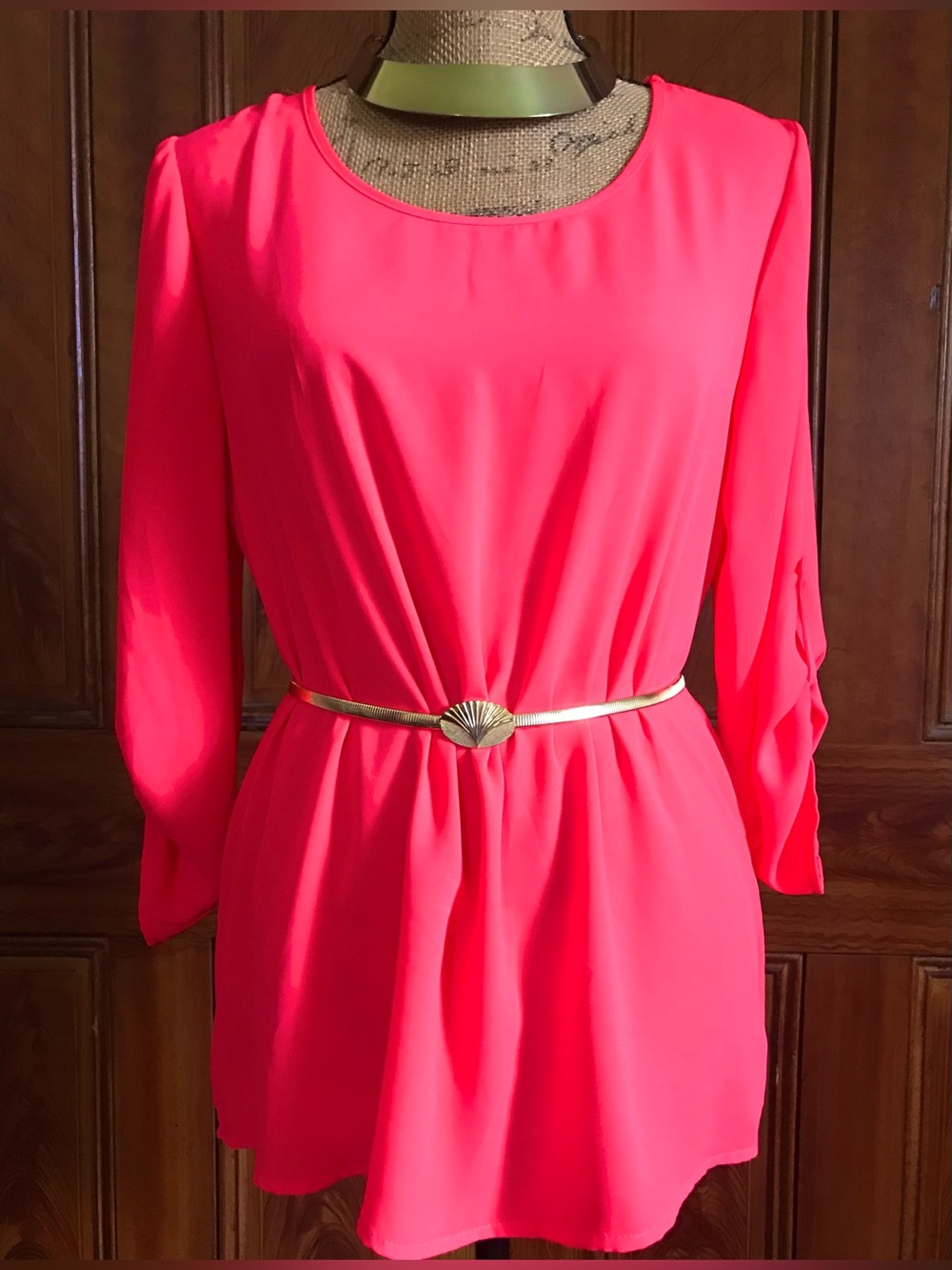 Vintage Flourescent Pink Boho Tunic Blouse Top